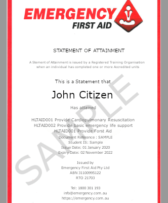 Emergency Certificate Sample