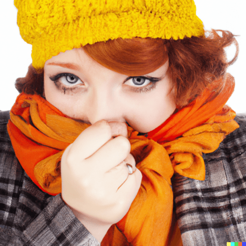Young lady dressed warmly suffering from a cold